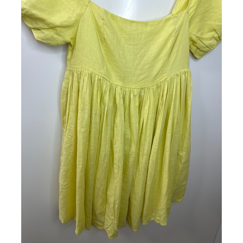 Mable Butter Yellow Linen Blend Puff Sleeve Mini Dress Large Babydoll Coquette - Picture 13 of 16